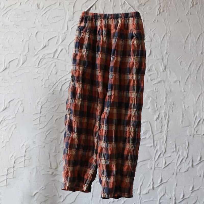 Vintage Plaid Loose Linen Wide Leg Pants