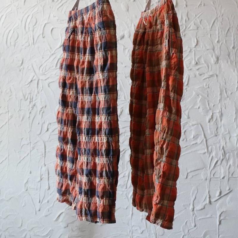 Vintage Plaid Loose Linen Wide Leg Pants