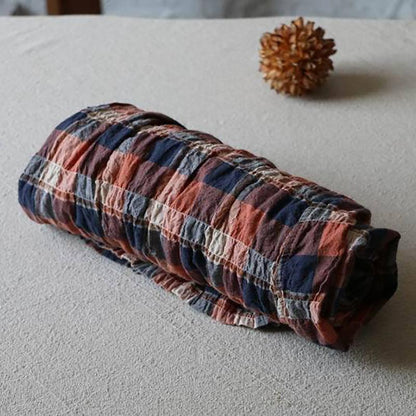 Vintage Plaid Loose Linen Wide Leg Pants