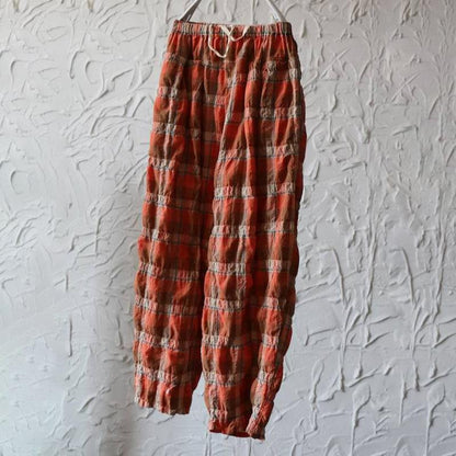Vintage Plaid Loose Linen Wide Leg Pants