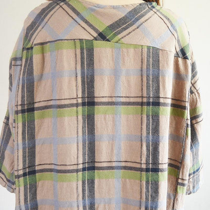Vintage Plaid Round Neck Cotton Linen Dress