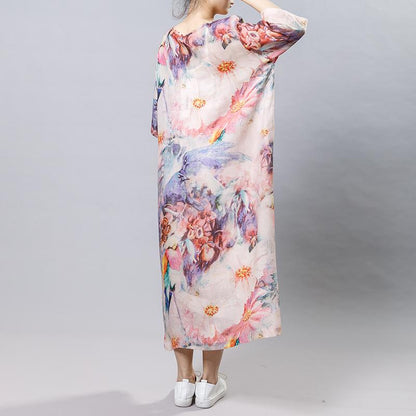 Vintage Print Floral Round Neck Short Sleeve Dress