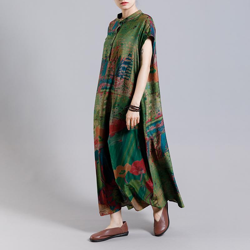 Vintage Print Floral Turn Down Collar Dress