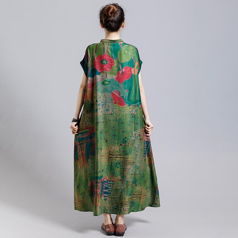 Vintage Print Floral Turn Down Collar Dress