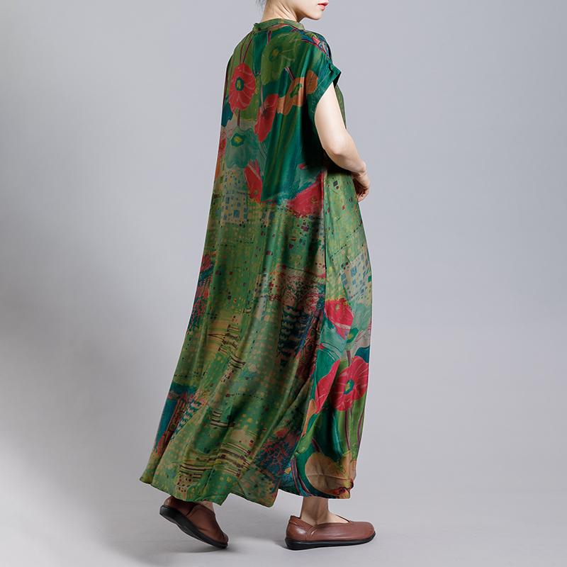 Vintage Print Floral Turn Down Collar Dress