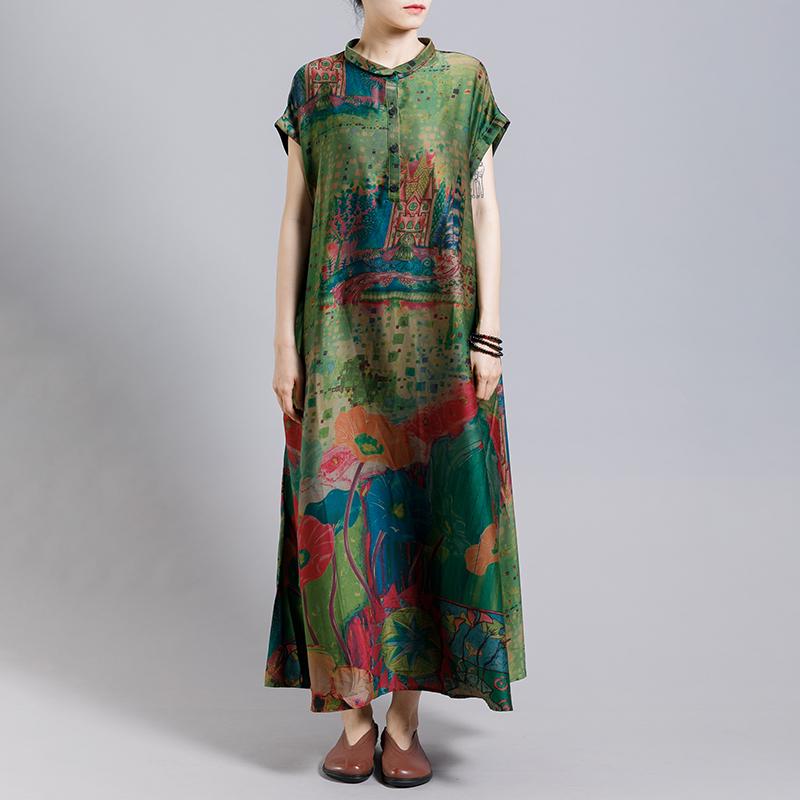 Vintage Print Floral Turn Down Collar Dress