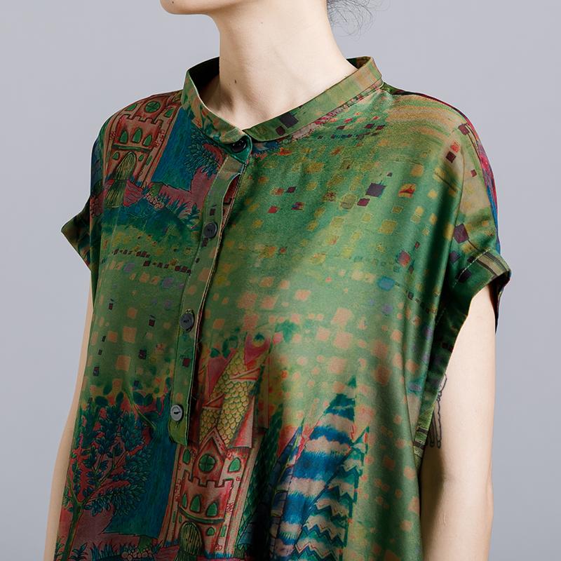 Vintage Print Floral Turn Down Collar Dress