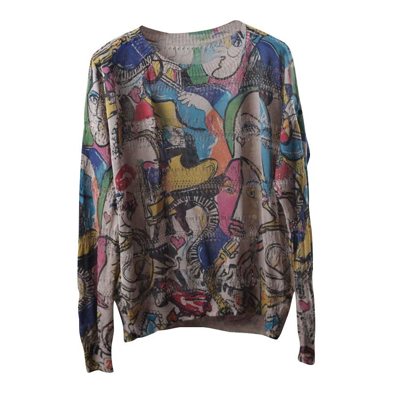Vintage Print Hollow Out Long Sleeve T-shirt