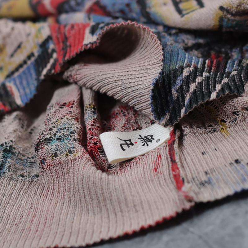 Vintage Print Hollow Out Long Sleeve T-shirt