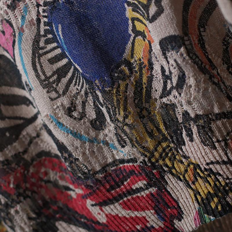 Vintage Print Hollow Out Long Sleeve T-shirt