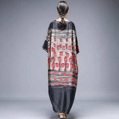 Vintage Print Round Neck Half Sleeve A-Line Dress