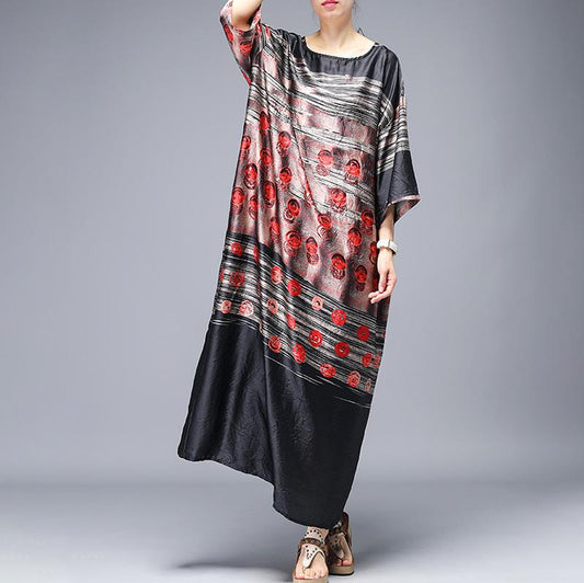 Vintage Print Round Neck Half Sleeve A-Line Dress