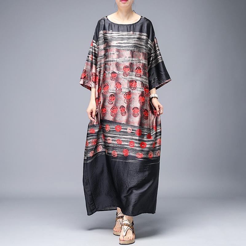 Vintage Print Round Neck Half Sleeve A-Line Dress