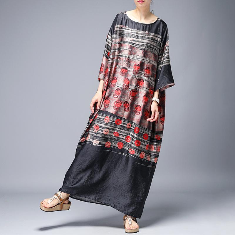 Vintage Print Round Neck Half Sleeve A-Line Dress