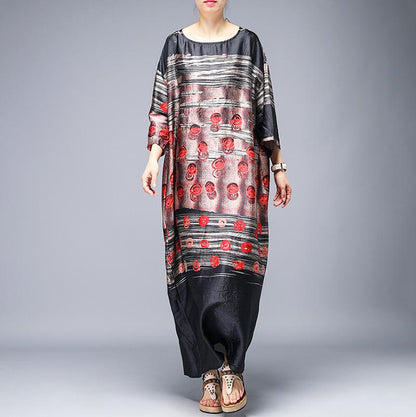 Vintage Print Round Neck Half Sleeve A-Line Dress