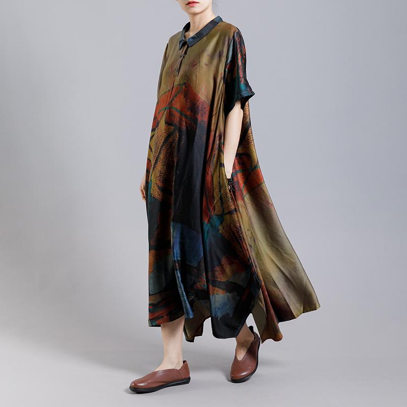 Vintage Print Short Sleeve Irregular Dress