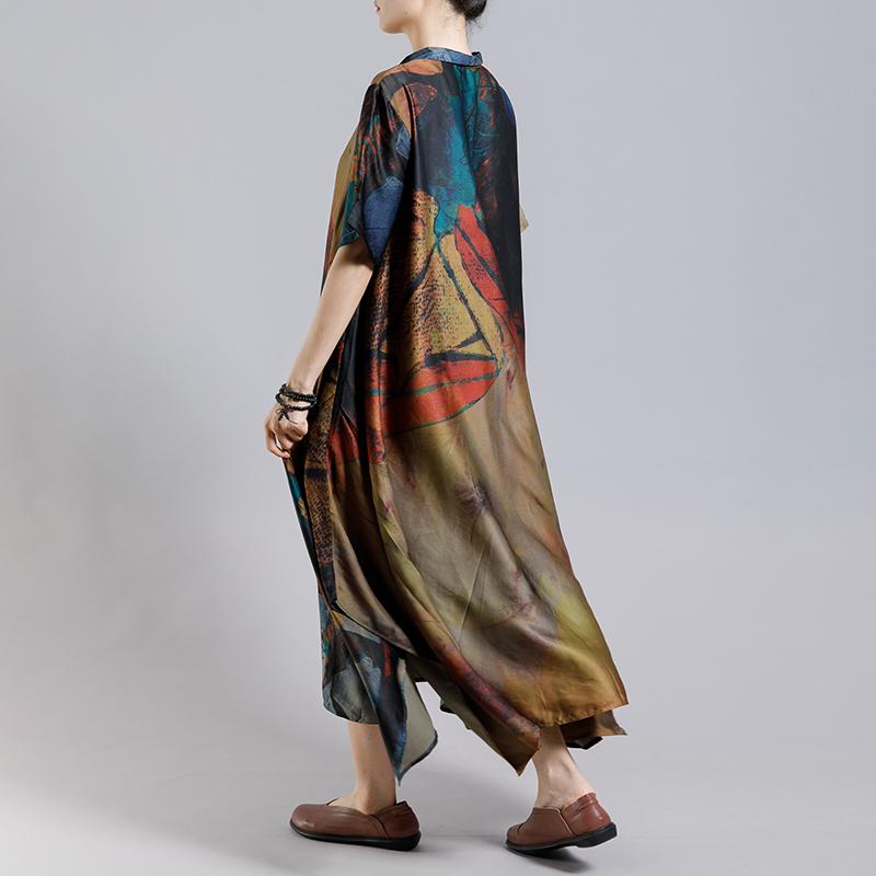 Vintage Print Short Sleeve Irregular Dress