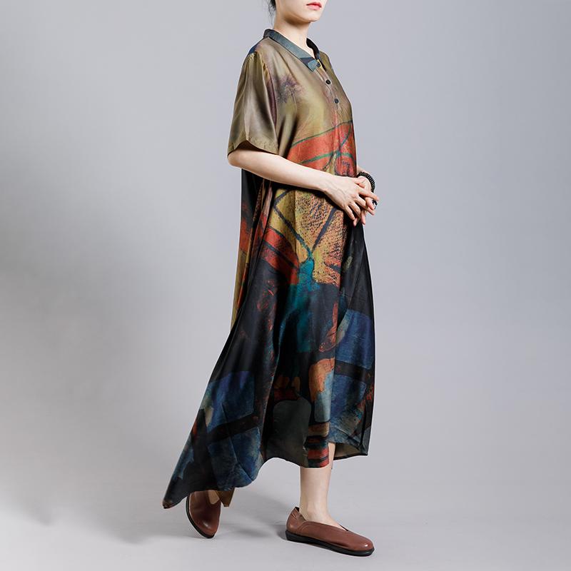 Vintage Print Short Sleeve Irregular Dress