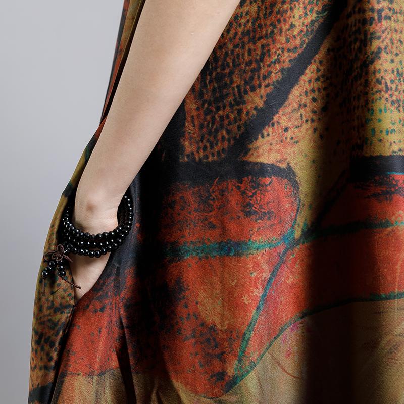 Vintage Print Short Sleeve Irregular Dress