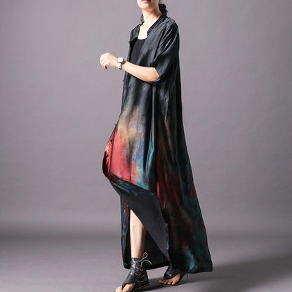 Vintage Print Stand Collar Short Sleeve Coat