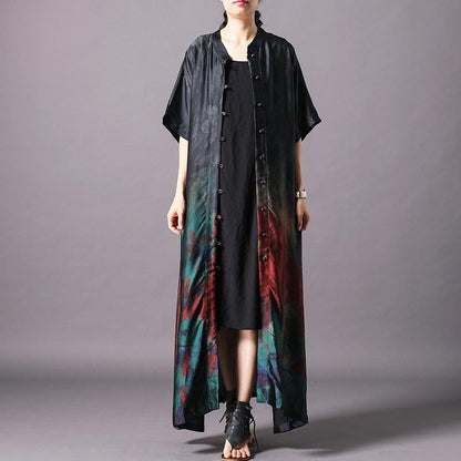 Vintage Print Stand Collar Short Sleeve Coat