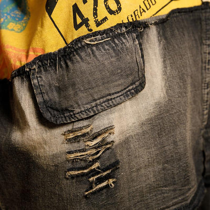 Vintage Printed Spliced Frayed Burr T-Shirt