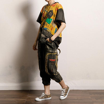 Vintage Printed Spliced Frayed Burr T-Shirt