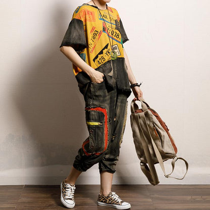 Vintage Printed Spliced Frayed Burr T-Shirt