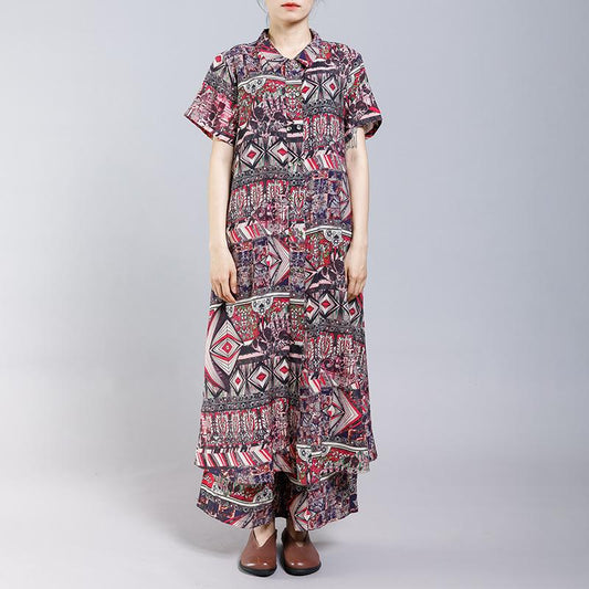 Vintage Printed Split Casual Two Piece Suit