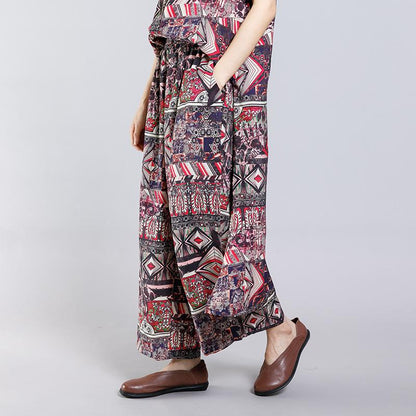 Vintage Printed Split Casual Two Piece Suit