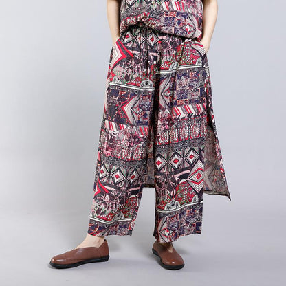 Vintage Printed Split Casual Two Piece Suit