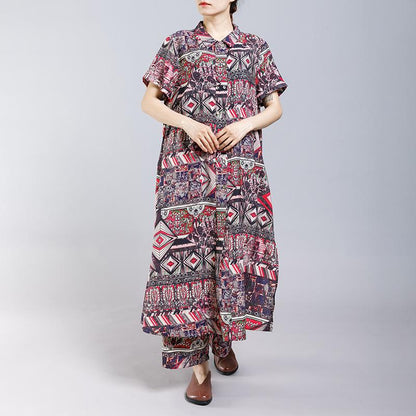 Vintage Printed Split Casual Two Piece Suit