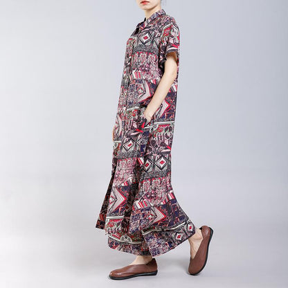Vintage Printed Split Casual Two Piece Suit