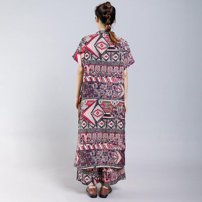 Vintage Printed Split Casual Two Piece Suit