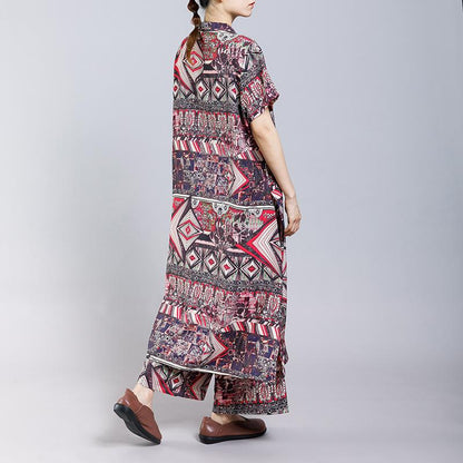 Vintage Printed Split Casual Two Piece Suit