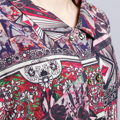 Vintage Printed Split Casual Two Piece Suit