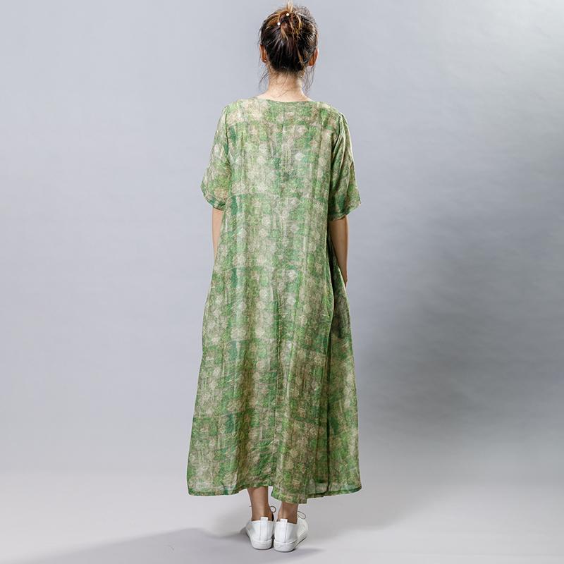 Vintage Ramie Round Neck Short Sleeve Dress