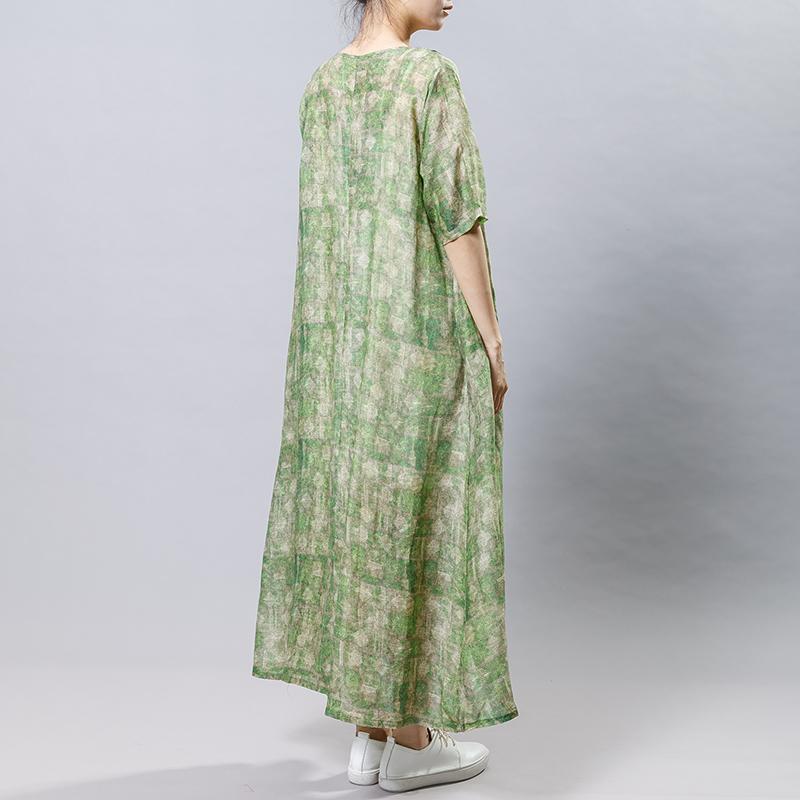 Vintage Ramie Round Neck Short Sleeve Dress