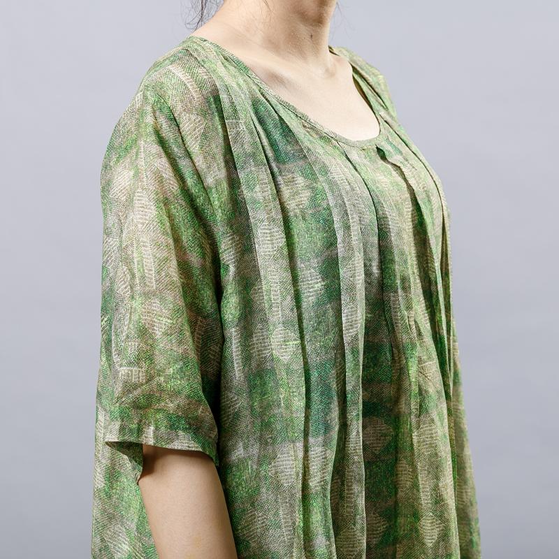 Vintage Ramie Round Neck Short Sleeve Dress