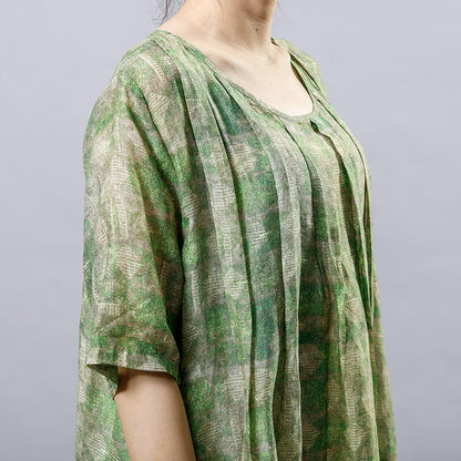 Vintage Ramie Round Neck Short Sleeve Dress