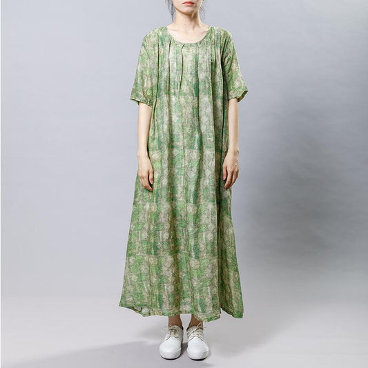 Vintage Ramie Round Neck Short Sleeve Dress