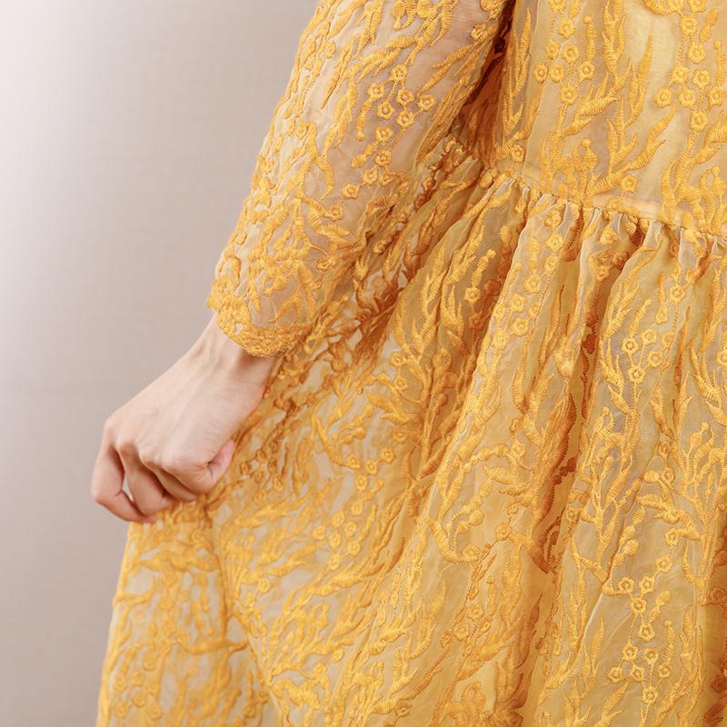 Vintage Round Neck Hollow Out Women Dress