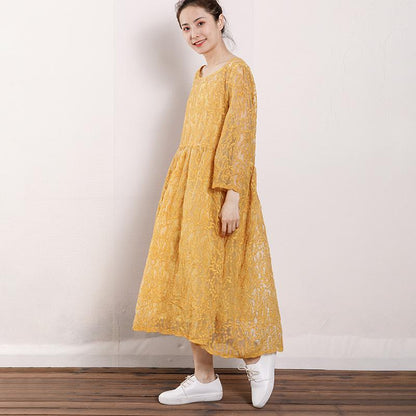 Vintage Round Neck Hollow Out Women Dress