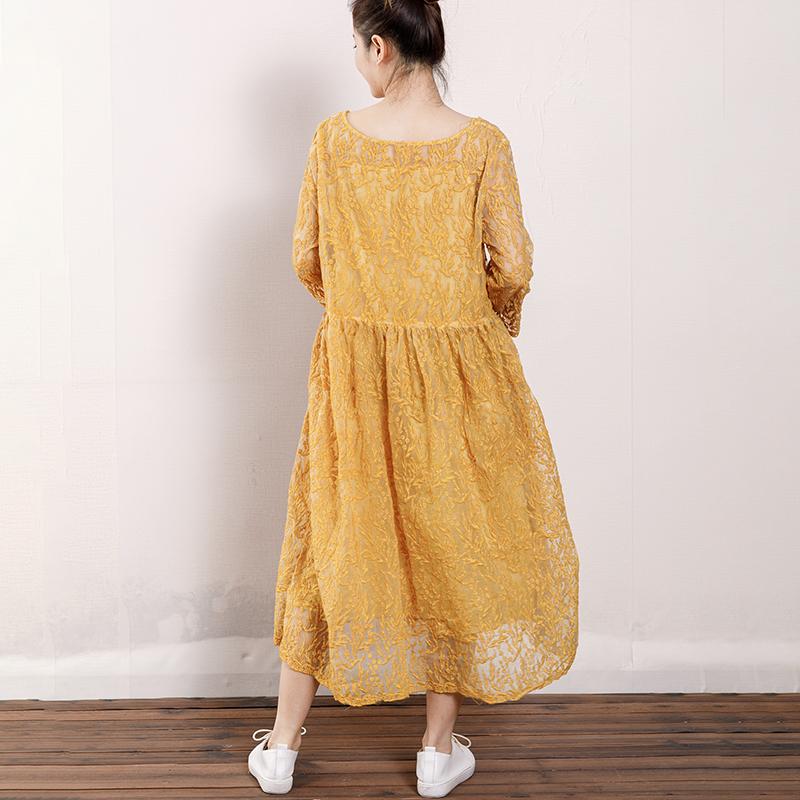 Vintage Round Neck Hollow Out Women Dress