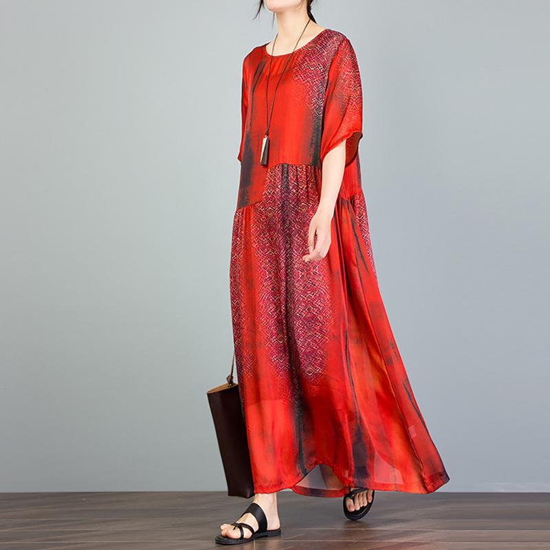 Vintage Round Neck Spliced Print Dress