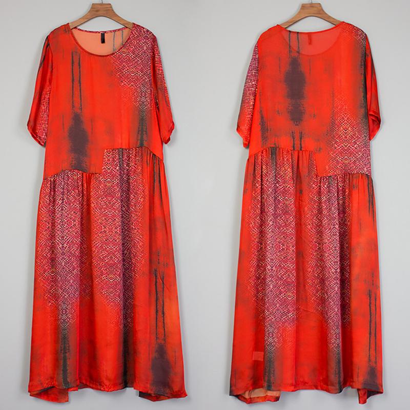 Vintage Round Neck Spliced Print Dress