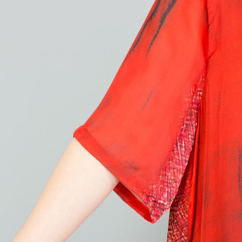 Vintage Round Neck Spliced Print Dress