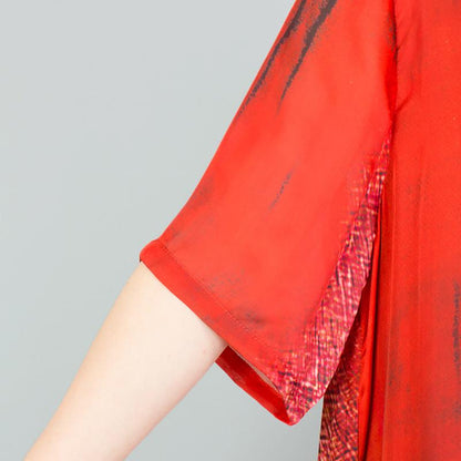 Vintage Round Neck Spliced Print Dress