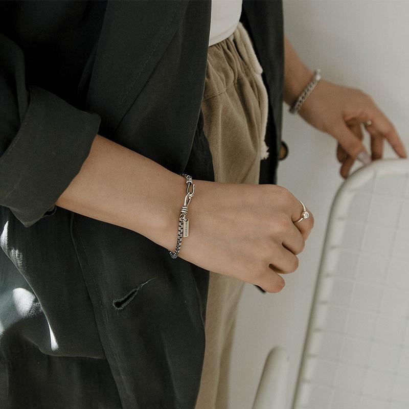 Vintage Silver Jewelry Geometry Chain Bracelet