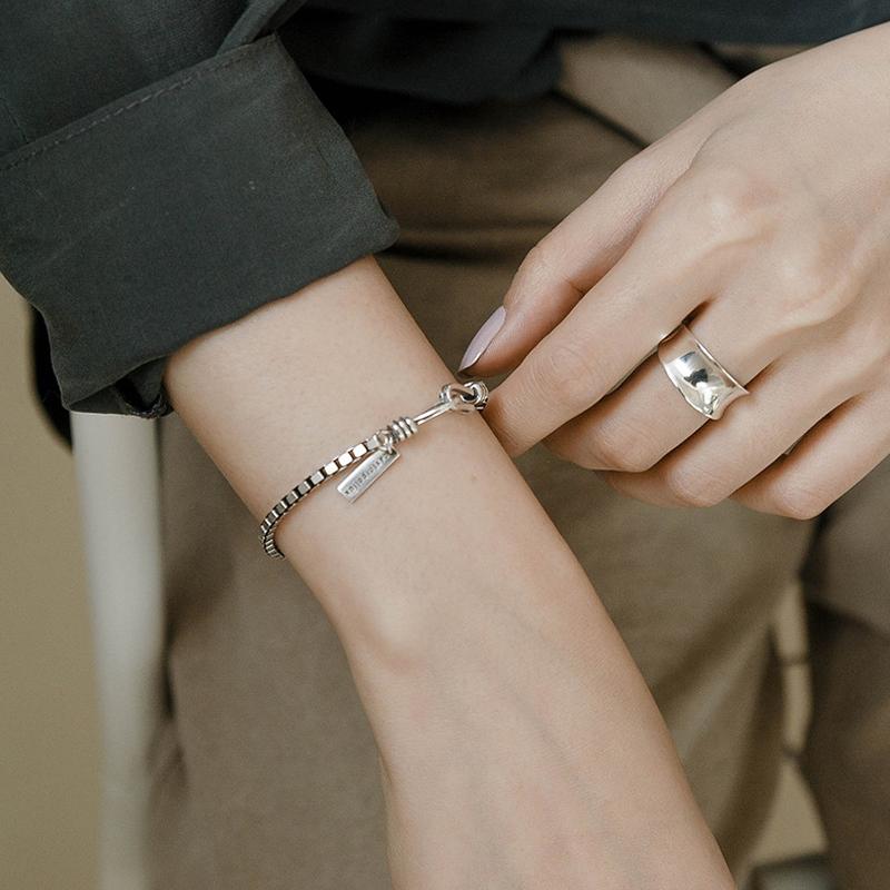 Vintage Silver Jewelry Geometry Chain Bracelet